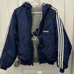 Medium Adidas jacket with hood reversable excellent condition very warm